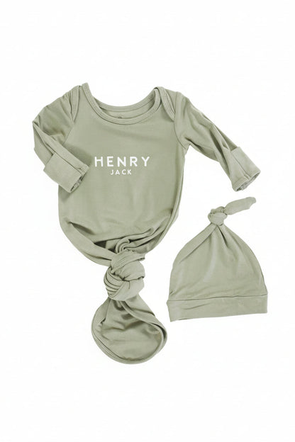 Girl Personalized Bamboo Newborn Baby Knot Gown & Hat