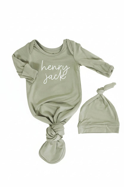 Girl Personalized Bamboo Newborn Baby Knot Gown & Hat