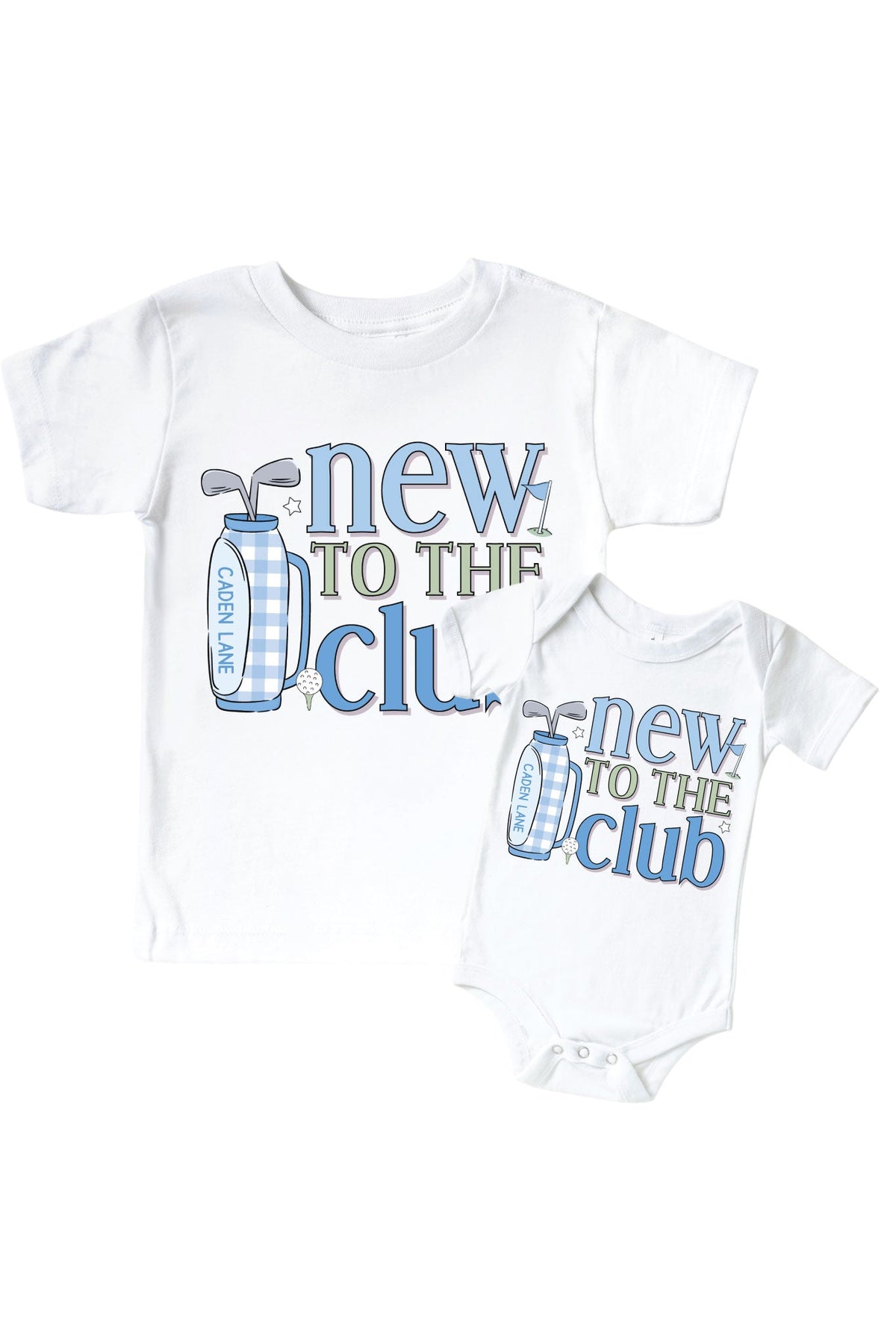 New To The Club Blue Graphic Bodysuit & Kids Tee | White