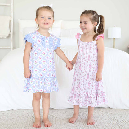 Girls' Flutter Sleeve Nightgown | Tied In Tulips