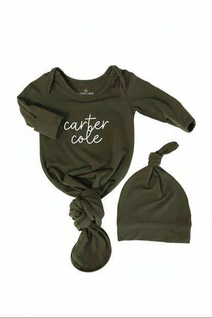 Girl Personalized Bamboo Newborn Baby Knot Gown & Hat