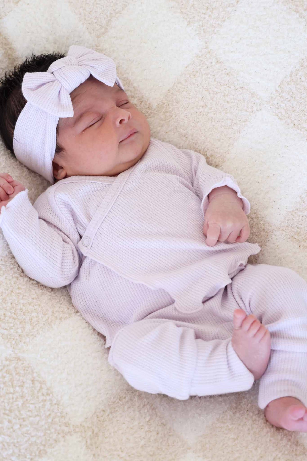 Barely Orchid Bamboo Waffle Knit Large Bow Headwrap