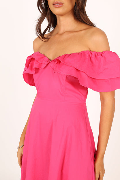 Cabo Frill Sleeve Midi Dress - Magenta