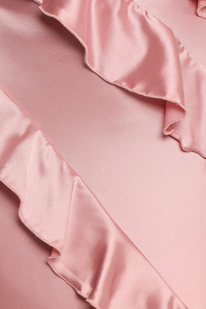 Ciao Ruffles Maxi Satin Dress - Pink