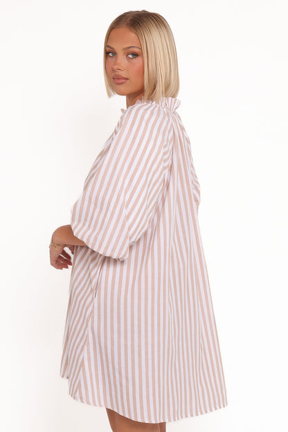 Doran Mini Dress - Beige White