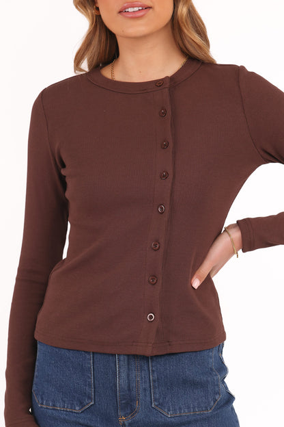 Cass Long Sleeve Top - Chocolate Brown