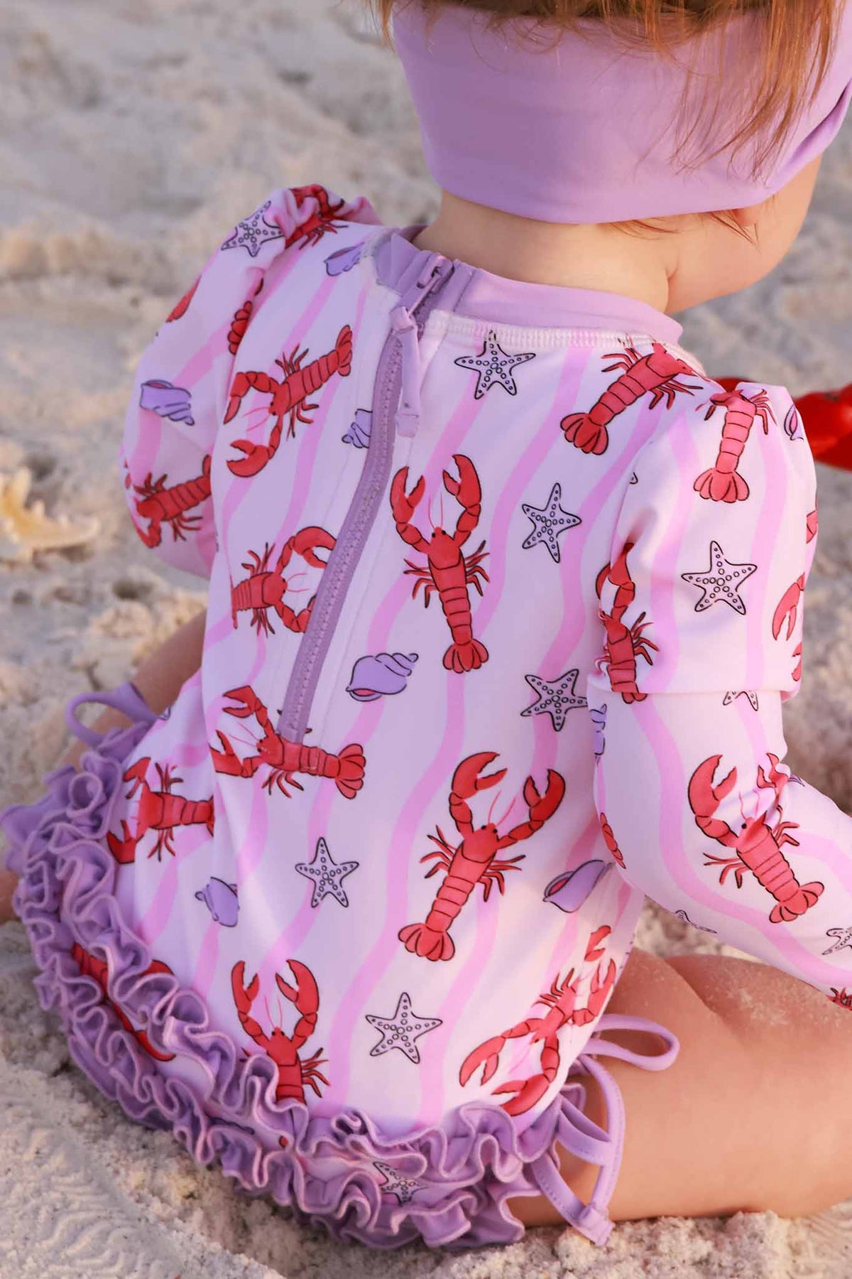 Long Sleeve Rash Guard With Ruffle Bottom | Pinch Me Pink