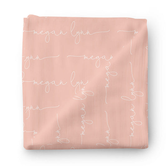 Personalized Lovely Pink Baby Name Swaddle Blanket - Script