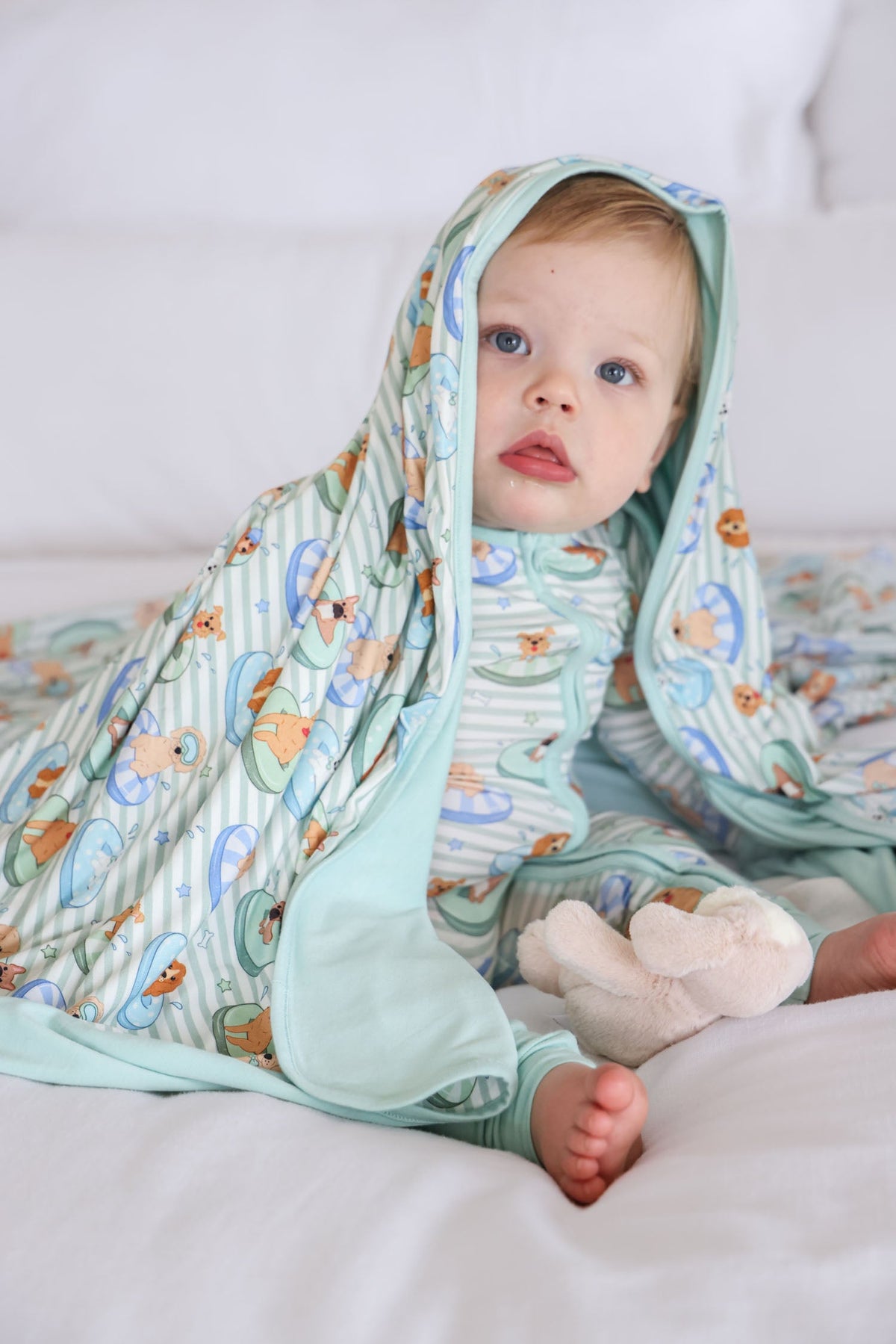 Double Sided Bamboo Blanket | Poolside Pups Blue