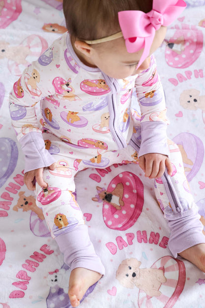 Personalized Kids Blanket | Poolside Pups Pink
