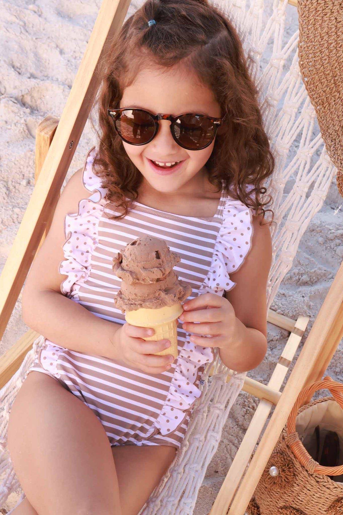 Double Ruffle Bow Back One Piece | Sandy Stripes