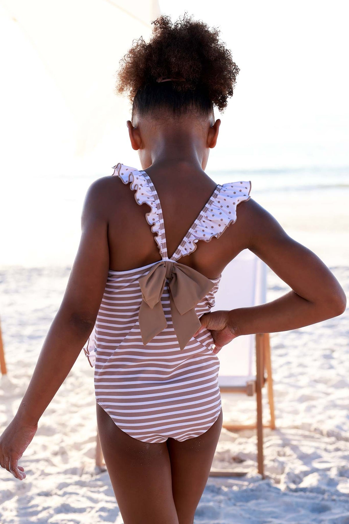 Double Ruffle Bow Back One Piece | Sandy Stripes