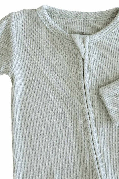 Embroidered Bamboo Waffle Zipper Footie | Seagrass