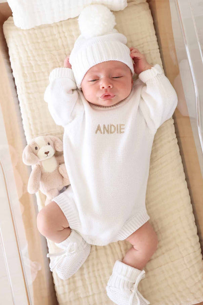 Knit Baby Pom Pom Beanie | Snow
