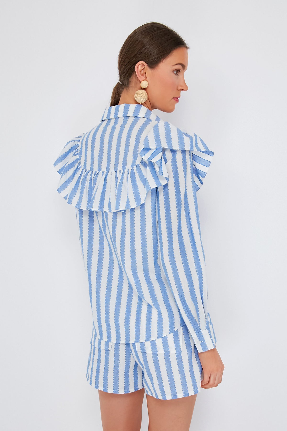 Blue and Cream Scallop Stripe Charlotte Shirt