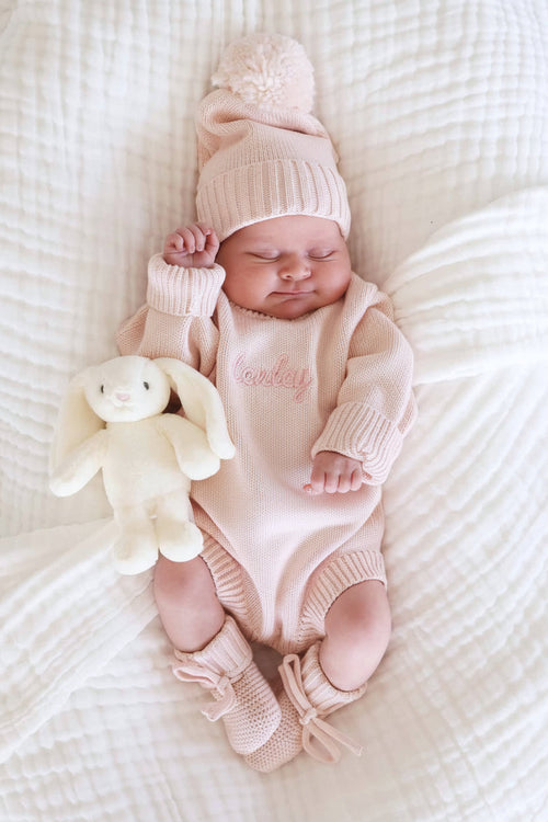 Embroidered Knit Sweater Bubble Romper | Tea Rose