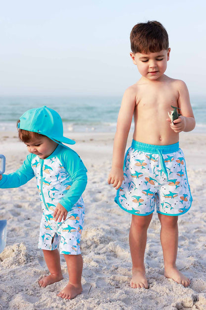 Long Sleeve Rash Guard Swim Romper Shortie | Totally Jawsome