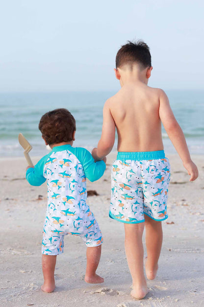 Long Sleeve Rash Guard Swim Romper Shortie | Totally Jawsome