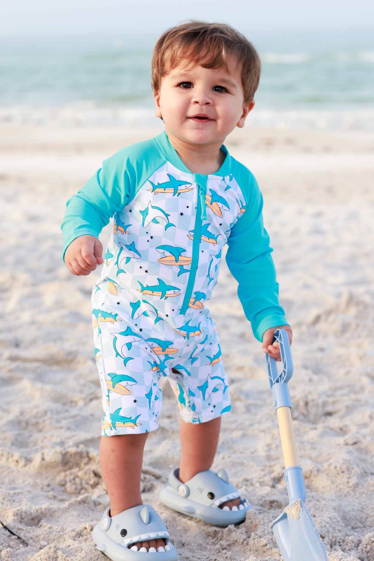 Long Sleeve Rash Guard Swim Romper Shortie | Totally Jawsome