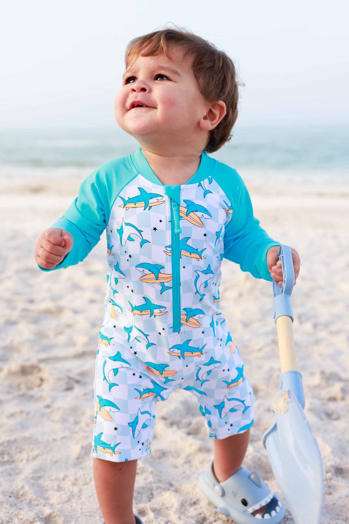 Long Sleeve Rash Guard Swim Romper Shortie | Totally Jawsome