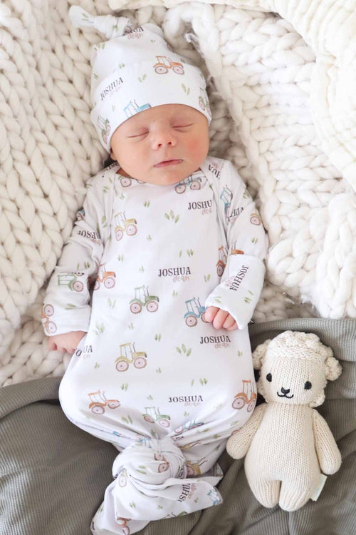 Little Farmer Personalized Newborn Baby Knot Gown