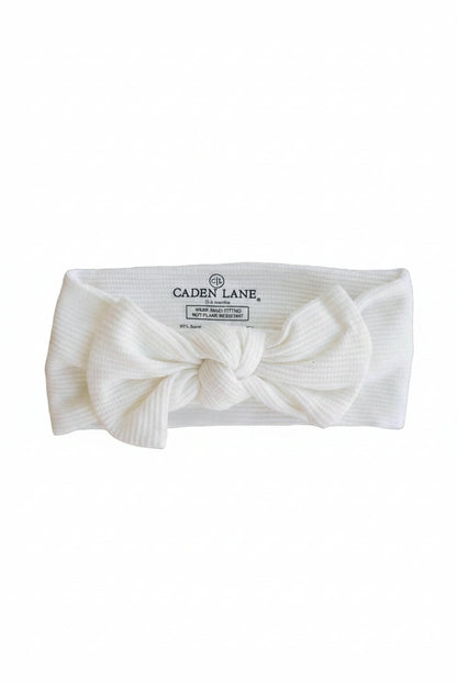 Cloud White Bamboo Waffle Knit Large Bow Headwrap