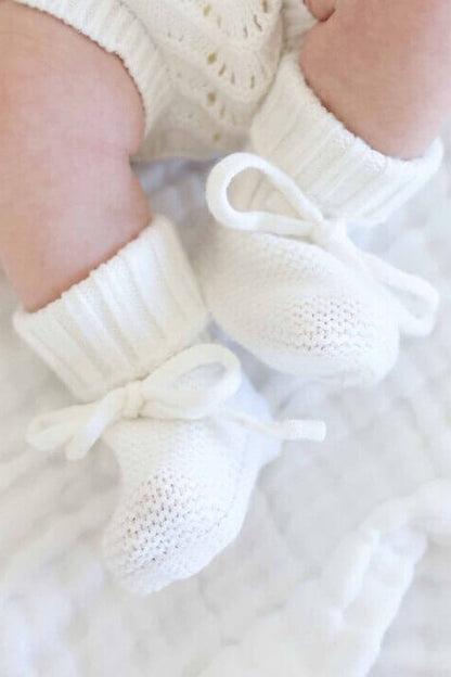 Knit Newborn Bow Booties | Light Ivory