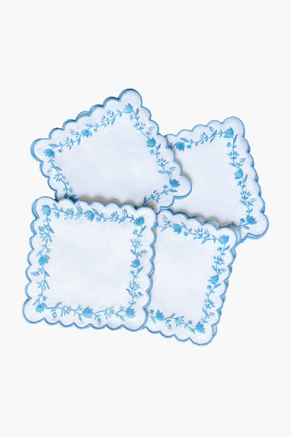 Blue and White Floral Cocktail Napkins Set of 4
