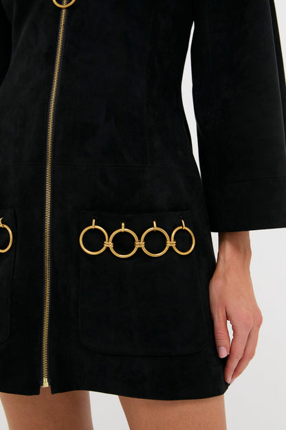 Black Anesa Suede Zip-Front Mini Dress
