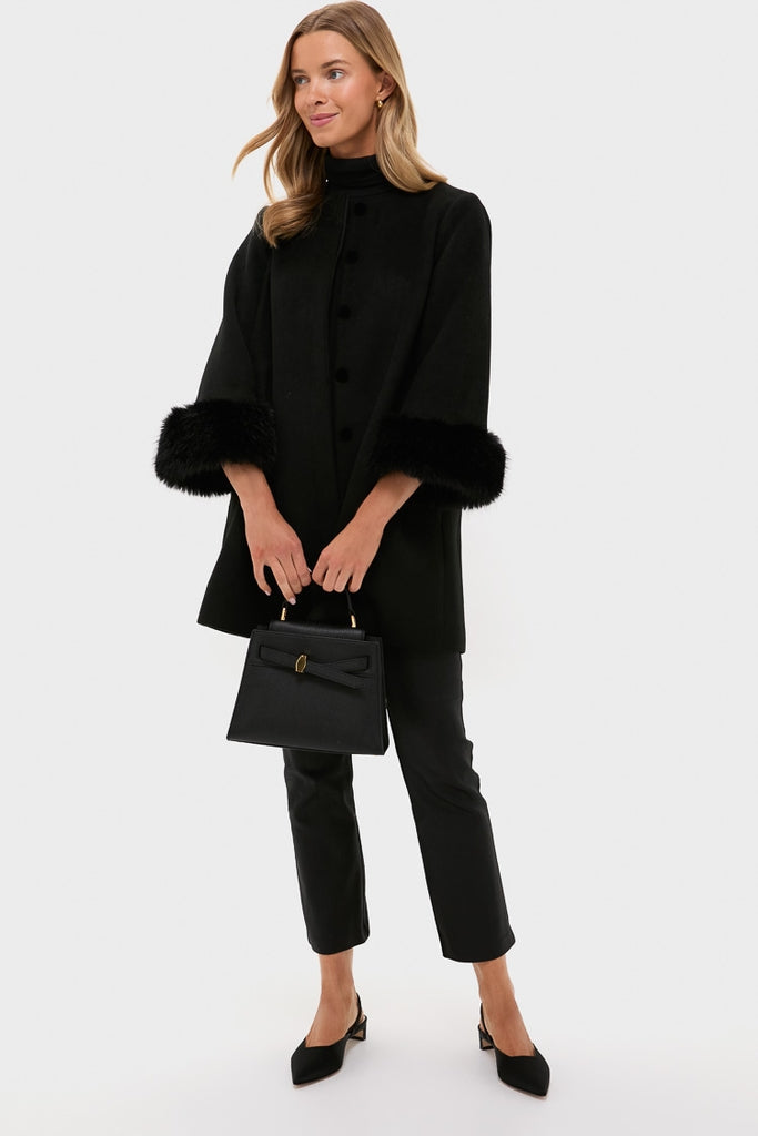 Black Wool Fur Cuff Harlan Coat