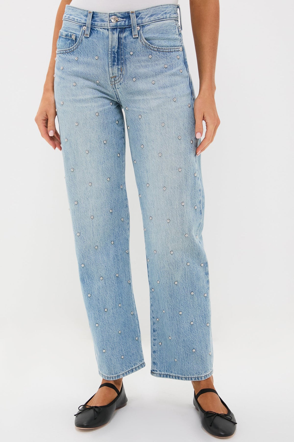 Aries Studded Lexi Mid Rise Bowed Straight